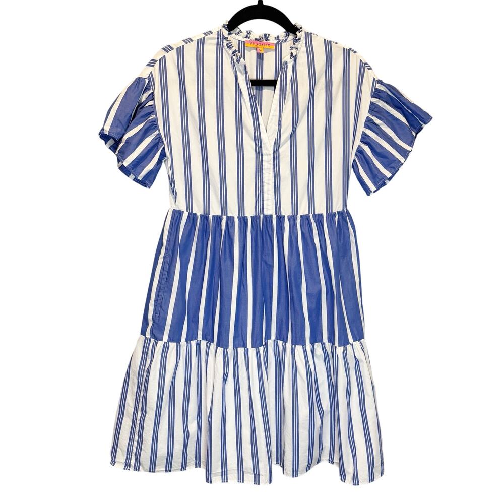 Villagallo Blue & White Stripe Tiered Cotton Mini Dress - size 36 (US 4)
